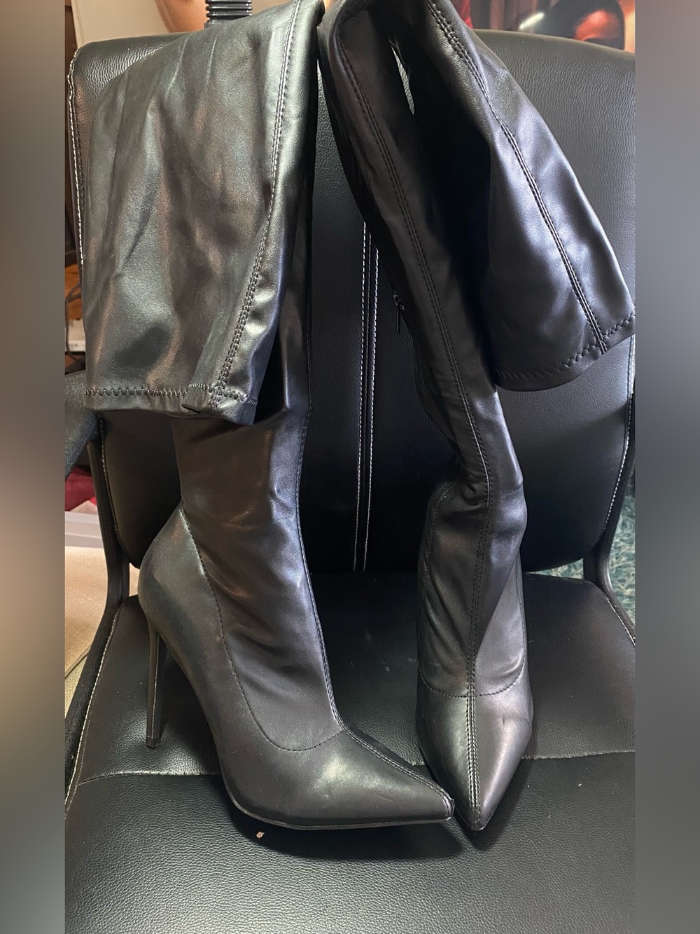 Fashion Nova Black Over-the-Knee Pointed Stiletto Boots Size 10